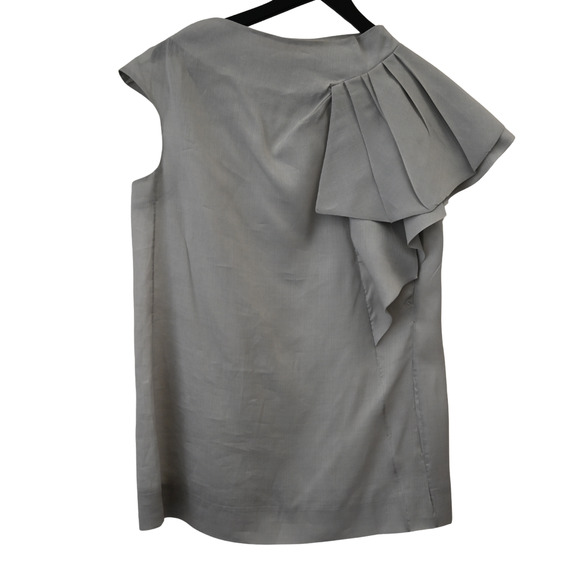 Marni Top Size Large Gray Flutter Sleeve High Neck Sleeveless Blouse Chic - Picture 1 of 11